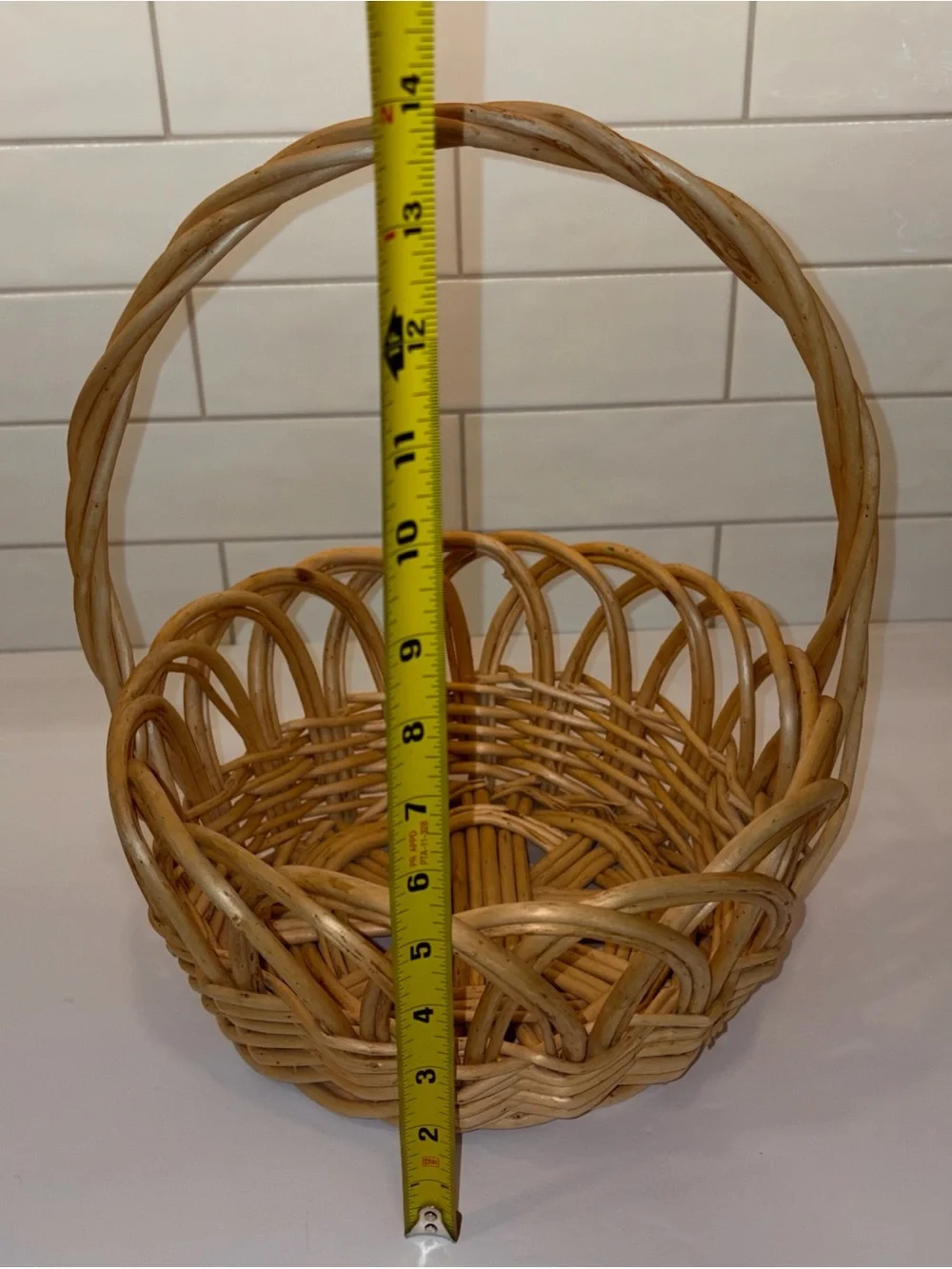 Natural Woven Basket with Handle - Tan